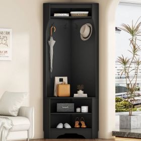 Modern Black Corner Hall Tree Coat Rack Entryway Storage Cabinet Shoe Bench