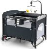 Black Foldable Baby/Toddler Playpen Bassinet Bed Crib Music Box