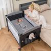 Black Foldable Baby/Toddler Playpen Bassinet Bed Crib Music Box