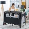 Black Foldable Baby/Toddler Playpen Bassinet Bed Crib Music Box