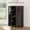 Black Bathroom Towel Linen Cabinet with Glass Doors and Storage Shelves