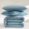 Full / Queen 3-Piece Blue Velvet Embroidered Lavishly Soft Quilt Set