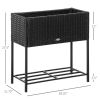Black Modern PE Rattan Wicker Raised Garden Bed Elevated Planter Box