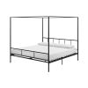 King size Black Metal Canopy Bed Frame with Headboard and Footboard