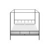 King size Black Metal Canopy Bed Frame with Headboard and Footboard