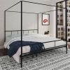 King size Black Metal Canopy Bed Frame with Headboard and Footboard