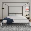 King size Black Metal Canopy Bed Frame with Headboard and Footboard