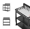 Modern Black Wooden Baby Changing Table with Safety Rail Mattress Pad and Strap