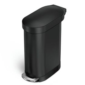 Matte Black 12-Gallon Narrow Kitchen Trash Can with Easy Step-on Lid