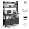 Black Metal Kitchen Baker's Rack 4-Shelves with Bottom Storage Cabinets