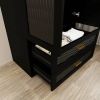 Black Wardrobe Armoire Cabinet with Mirror Hanging Rod and Storage Drawers