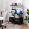 Industrial Modern Black Metal Wood Printer Stand File Cabinet w/ Fabric Drawers