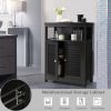 Black Farmhouse Bathroom Linen Cabinet with Louvered Doors and Open Shelf