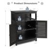 Black Farmhouse Bathroom Linen Cabinet with Louvered Doors and Open Shelf