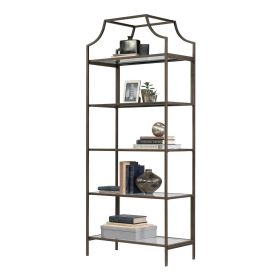 Elegant Bronze Metal Display Rack Etagere Bookcase with 5 Glass Storage Shelves