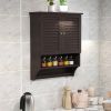 Brown Wall-Mounted Bathroom Medicine Cabinet with Louver Doors and Towel Bar