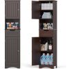 Dark Brown Bathroom Linen Cabinet Tower with 2 Doors Storage Drawer and Shelf