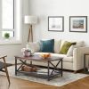 Modern Classic Metal Wood Coffee Table with Bottom Storage Shelf
