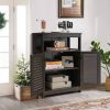 Brown Farmhouse Bathroom Linen Cabinet with Louvered Doors and Open Shelf