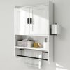 White Bathroom Wall Cabinet with Towel Bar and Storage Shelf