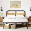 California King Heavy Duty Black Metal Bed Frame with Wood Panel Headboard