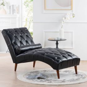 Black Faux Leather Upholstered Armless Chaise Lounge Chair with Lumbar Pillow