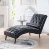 Black Faux Leather Upholstered Armless Chaise Lounge Chair with Lumbar Pillow