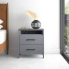 Modern 2-Drawer Bedside Table Nightstand with Open Shelf in Grey Wood Finish