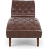 Brown PU Leather Upholstered Armless Chaise Lounge Chair with Lumbar Pillow