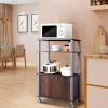 Modern 3-Shelf Kitchen Bakerâ€šÃ„Ã¶âˆšÃ‘âˆšÂ¥s Rack Cart on Wheels in Brown Wood Finish