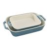 Set of 2 - Ceramic Stoneware Baking Dish Set in Blue Green Turquoise Ivory