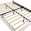 Full size Mid-Century Platform Bed Frame with Cream Velvet Upholstered Headboard