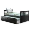 Twin Captains Bed with Pull Out Trundle and 3 Storage Drawers - Dark Brown Mocha