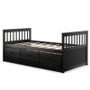 Twin Captains Bed with Pull Out Trundle and 3 Storage Drawers - Dark Brown Mocha