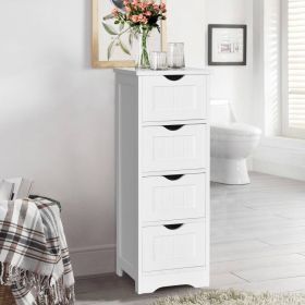 Modern Farmhouse 4-Drawer Bathroom Linen Floor Cabinet in White Wood Finish