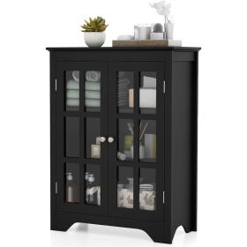 Black Bathroom Storage Linen Cabinet with Adjustable Shelves and Glass Doors