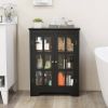 Black Bathroom Storage Linen Cabinet with Adjustable Shelves and Glass Doors
