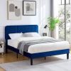 Full size Blue Upholstered Platform Bed Frame with Headboard