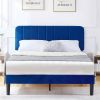 Full size Blue Upholstered Platform Bed Frame with Headboard