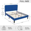 Full size Blue Upholstered Platform Bed Frame with Headboard