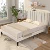 Full size Beige Upholstered Platform Bed Frame with Headboard