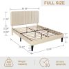 Full size Beige Upholstered Platform Bed Frame with Headboard
