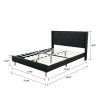 Full size Mid-Century Black Linen Platform Bed Frame with Upholstered Headboard