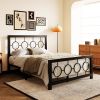 Full Black Metal Platform Bed Frame with Circle Medallion Headboard Footboard