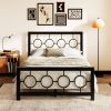 Full Black Metal Platform Bed Frame with Circle Medallion Headboard Footboard