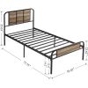 Full size Grey Wood Metal Platform Bed Frame with Rounded Headboard Footboard