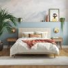 Full size Off-White Ivory Cream Upholstered Platform Bed Frame with Headboard