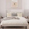 Full size White Velvet Upholstered Platform Bed Frame with Wingback Headboard