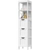Bathroom Cabinet Tower with 3 Storage Drawers and 2 Shelves in White Wood Finish