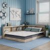 Full size Natural Wood Corner Storage Bed with Bookcase Headboard and USB Ports
